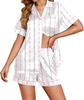 Ekouaer Womens Satin Silk Pajamas Set Short Sleeve Sleepwear Button Down Top and Shorts Loungewear 2 Piece Pjs Set S-XXL