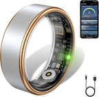Smart Ring for Women & Men - IP68 Waterproof Fitness Tracker with Long Lasting Batteries, 28-Language App, Sleep/Step/Heart Rate Monitor, Compatible with iOS & Android (Gold & Silver, 9)