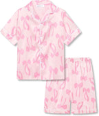 Beezizac Little & Big Girls Satin Silky Button Pajama Summer Short Sleeves Set Trendy Outfit Kid Size 6-16