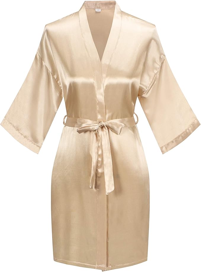 Women's Pure Color Satin Kimono Robe Short Bridesmaids Robe Dressing Gown