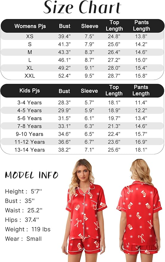 Girls & Womens Satin Pajamas Set, Silk Button-Down Sleepwear 2 Piece Nightwear, 3 Years - Women XXL
