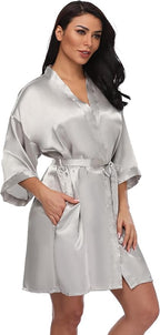 Women's Short Silky Robes Womens Satin Bathrobe Bride Bridesmaid Wedding Party Sleepwear Loungewear