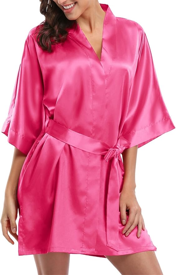 Giova Women's Satin Robe Bride & Bridesmaid Wedding Party Bathrobe Short Kimono Gown