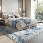 CRYPTOLITE Area Rugs 9x12 Rug for Living Room Abstract Washable Rug with Non-Slip Backing Low Pile Area Rugs for Bedroom, Dining Room, Blue