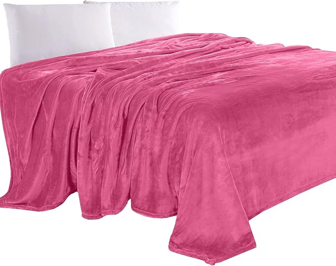 Elegant Comfort Luxury Velvety Feel Blanket, All-Season Lightweight Blanket, Ultra Plush, Soft, Cozy-Fuzzy Flannel Fleece for Couch, Sofa, Bed, Travel, Solid Design, King/California King, Hot Pink