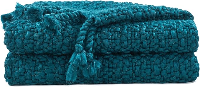 Home Soft Things Basket Weave Throw Blanket, Soft Cozy Warm Blanket with Braided Decorative Throw for Couch Sofa Outdoor Indoor, Teal, 50''x60