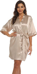 Women's Pure Short Kimono Robes Bride Bridesmaids Silky Bathrobe Lightweight Satin Sleepwear