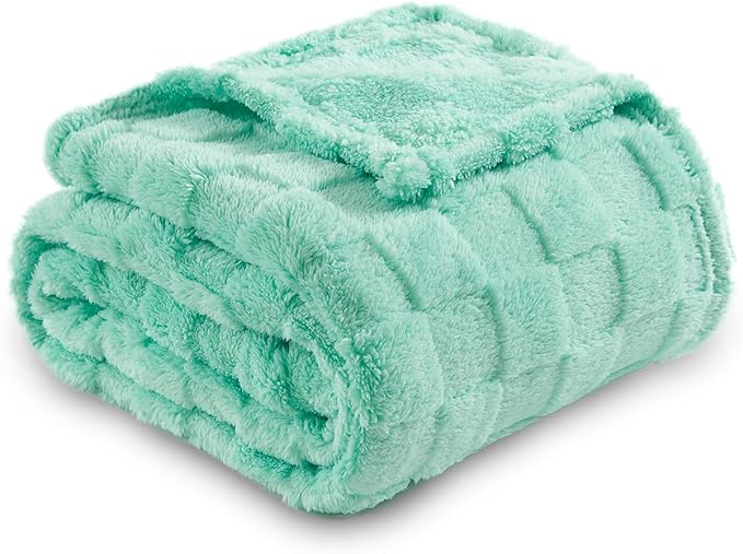 NEWCOSPLAY Super Soft Twin Blanket Aqua Premium Silky Flannel Fleece 3D Checkered Lightweight Bed Blanket All Season Use (Aqua Checkered, Twin(60"x80"))