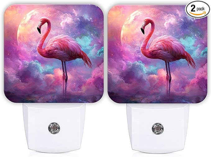 Tropical Bird Night Lights Plug Into Wall, Fantasy Fanciful Moon Clouds Summer Peach Led Night Lights Plug Into Wall Outlet for Living Room Entryway Kitchen Decor 2pcs