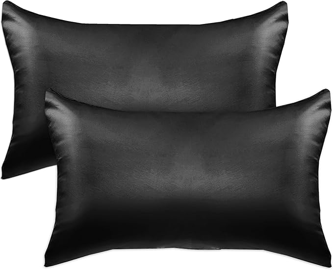 Elegant Comfort 2-Pack Cooling Viscose Satin Pillowcase Set with Hidden Zipper Closure, Silky Smooth for Best Hair and Skin Care-Beautiful Gift Box-2-Piece Satin Pillowcase Set, King, Black