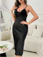 OYOANGLE Women's Mesh Robe Set 2 Pieces Pajamas Sets Sexy Soft Robe with Silk Satin V Neck Cami Dress Nightgown