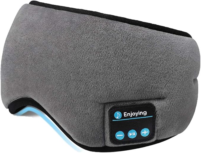 Wireless Sleep Mask,SKEYEOL Sleep Headphones,Adjustable&Washable Music Travel Sleeping Headset with Built-in Speakers Microphone Hands-Free for Air Travel,Siesta and Sleeping Grey