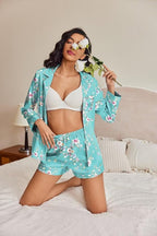 Ekouaer Satin Pajama Set for Women Button Down Pj Set Long Sleeve Top and Shorts 2 Piece Loungewear Summer Soft Sleepwear