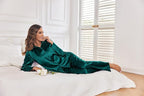 Ekouaer Women Satin Silk Pajamas Classic Long Sleeve Button Down Pjs Set Soft Loungewear