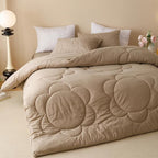 Luxlovery Cream Coffee Comforter Set Full Khaki Sunflower Bedding Comforter Mocha Coffee Bedding Comforter Set Floral Boho Farmhouse Quilted Soft Breathable Bedding Set Full Size