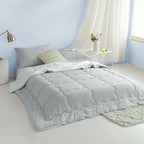 COTTEBED Reversible Queen Bed Comforter Set - Jersey Knit T-Shirt Feel Full Size Bedding 1 Down Blanket Quilt & 2 Pillow Sham - Ultra-Soft Fluffy Lightweight Cozy All Season Use (Light Gray and White)