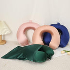 [Upgraded Softness] 100% Mulberry Silk Neck Pillow for Travel 22 Momme Real Silk Travel Pillow for Pain Relief Sleeping, Silk Airplane Pillow, Anti Wrinkle Travel Pillow Made in USA (Navy)
