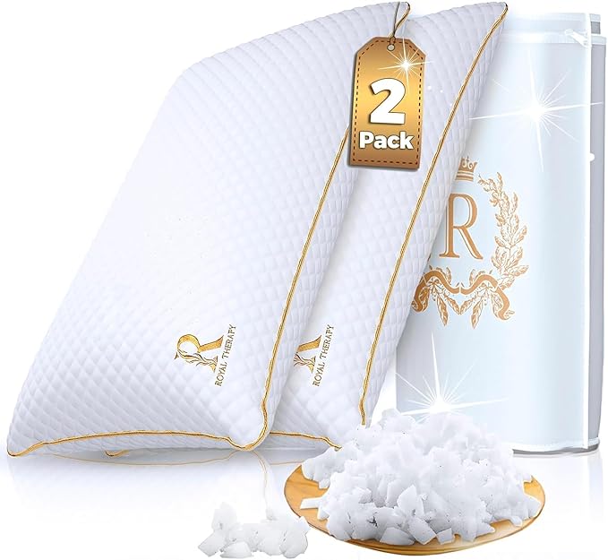 Royal Therapy King Size Set of 2- Shredded Memory Foam Pillow–Adjustable Memory Foam Pillow for Sleeping, Firm Pillow for Neck & Shoulder Support, Breathable Bed Pillow for Back Stomach Side Sleepers