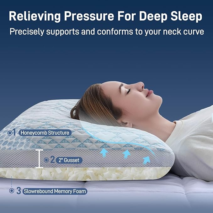 Cotelovo Shredded Memory Foam Soft Bamboo Viscose Pillows Adjustable Hypoallergenic Hotel Quality Bed Pillows for Side, Back and Stomach Sleeper, Oeko-TEX Certified King Size Set of 2