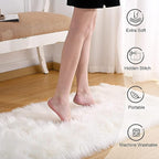 Fluffy White Faux Fur Rug Runner 2x6 ft, Soft Faux Sheepskin Rug White Furry Carpet for Living Room Bedroom Luxury Room Decor, Washable Plush Runners for Bedside Nursery Playroom Fur Carpet