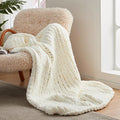 Amélie Home Chunky Knit Throw Blanket for Couch, Soft Chenille Handmade Crochet Throw Rope Knot Blanket for Couch, 50"x60", Ivory