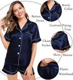 LecGee Womens Silk Satin Pajamas Short Sleeve Loungewear Two-Piece Sleepwear Button-Down Pj Set