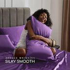 MR&HM Satin Bed Sheets, Queen Size Sheets Set, 4 Pcs Silky Bedding Set with 15 Inches Deep Pocket for Mattress (Queen, Lavender)