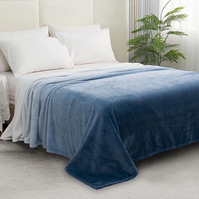Elegant Comfort Luxury Velvety Feel Blanket, All-Season Lightweight Blanket, Ultra Plush, Soft, Cozy-Fuzzy Flannel Fleece for Couch, Sofa, Bed, Travel, Ombre Design, Twin/Twin XL, Blue