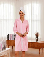Ekouaer Women Zipper Robe Lightweight House Coat Zipper Front Short Bathrobes Soft Nightgown with Pockets S-3XL