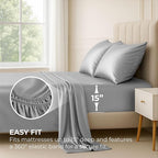 Satin Sheets California King [4-Piece, Grey] Luxury Silky Bed Sheets - Extra Soft 1800 Microfiber Sheet Set, Wrinkle, Fade, Stain Resistant - Deep Pocket Fitted Sheet, Flat Sheet, Pillow Cases