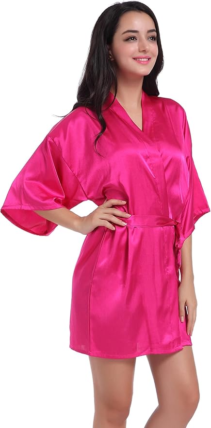 QXQTER Peony Floral Silky Satin Robe Wedding Bridal Party Bride Bridesmaid Robes for Women Dressing Gown Kimono Robe