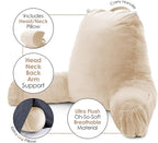 Clara Clark Reading Pillow with Shredded Memory Foam Includes 2 Neck and Lumber Support Pillows, Designed for Sitting Up in Bed and Couch, Back and Arms Adjustable Support for Adults Beige Cream