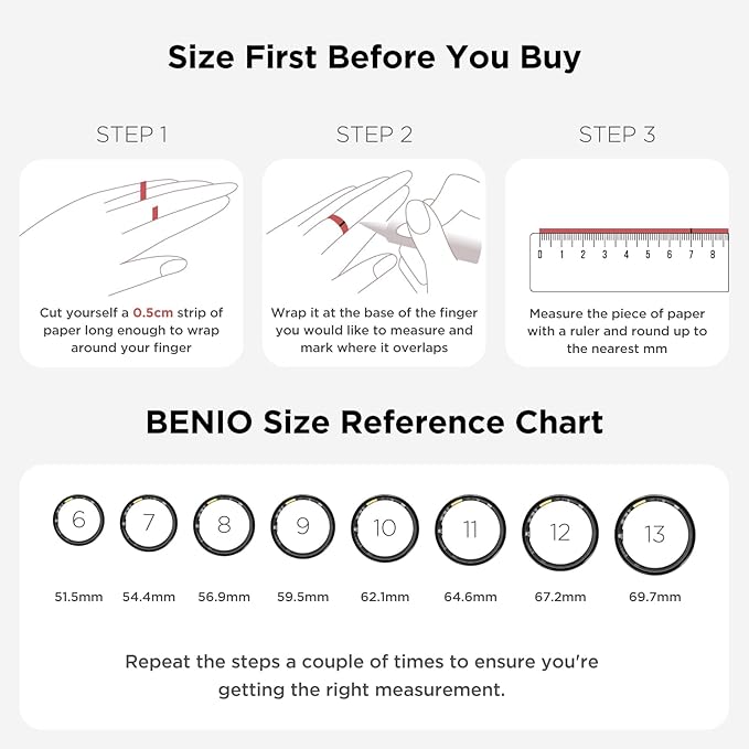 BENIO Gen 2 Smart Ring for Women & Men, Heart Rate,Fitness Tracker with Sleep，Step/Sleep/Blood Oxygen/Heart Rate Tracker, 5ATM Waterproof for iOS and Android,No Subscription, Xmas Gifts,Black 6