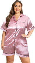 Vozanet Women's Short Sleeve Satin Pajama Sets Silky Ladies Button Down Loungewear Plus Size Nighty Shorts Sets XL to 5XL