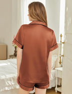 Silk Pajamas for Women Short Sleeve Sleepwear Soft Button Down Loungewear 2 Piece Satin Pjs Shorts Set S-XXL