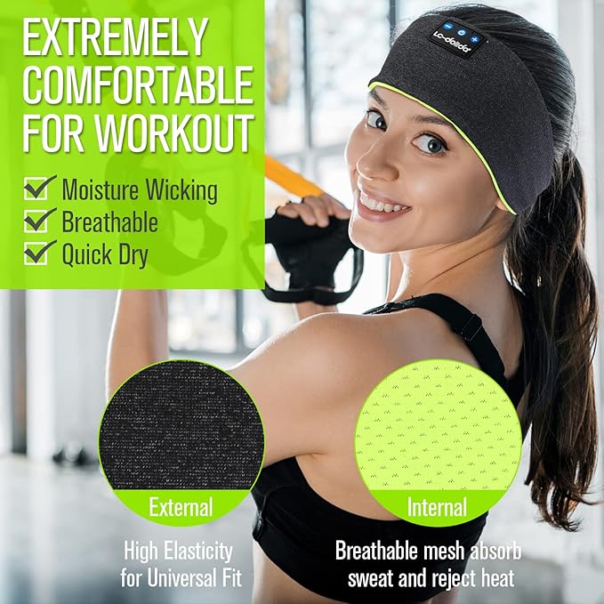 LC-dolida Sleep Headphones Wireless Bluetooth Headband Headphones for Sleeping Music Band Cozy Sleep Mask with Thin HD Stereo Speakers Perfect for Side Sleepers(Moss)