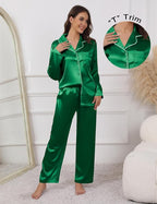 Ekouaer Pajamas For Women Set Silk Pjs 2 Piece Satin Sleepwear Long Sleeve Button Down Lounge Sets With Pant