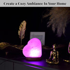 POHS USB Himalayan Mini Heart Salt Lamp, 7 Color Changing LED Bulb, Hand Crafted Crystal Rock Salt Night Light for Home Decor, Desk, and Gift | Premium Quality Wood Base and USB Cable