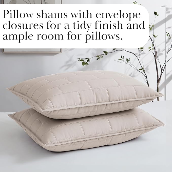 Southshore Fine Living, Inc. Oversized Full/Queen Quilt Set, Lightweight Coverlet, All Season Quilt Bedding Set with 2 Shams, Symmetrical Brick Pattern Stitching, Quilted Bedspreads Queen Size, Bone