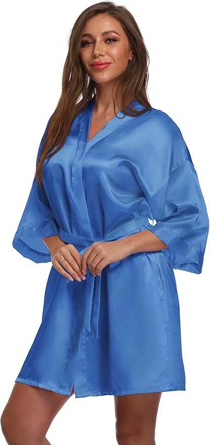 Women's Satin Short Robe Bridesmaid Bride Wedding Party Robes Silky Sleepwear Loungewear