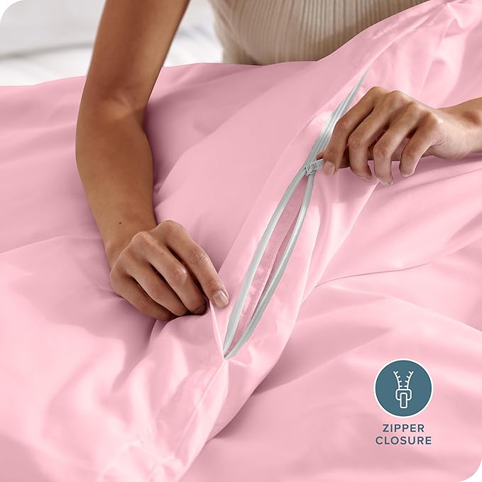 Bare Home Bedding Duvet Cover Queen Size - Premium 1800 Super Soft Collection - Lightweight, Cooling - Soft Breathable Bedding Duvet Cover (Queen, Light Pink)