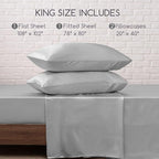 MR&HM Satin Bed Sheets, King Size Sheets Set, 4 Pcs Silky Bedding Set with 15 Inches Deep Pocket for Mattress (King, Silver Grey)