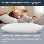 Olive + Crate BreathePure™ Adjustable Cooling Shredded Memory Foam Pillow - Breathable Bamboo Viscose Cover for Temperature Control - Gel Pillows for Side Sleepers - Queen Size