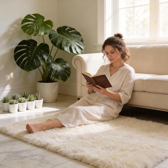 Shag Cream Rug 5x7 Area Rugs for Bedroom Living Room - Non Slip Ultra Soft Large Fluffy Fuzzy Shag Plush Shaggy Furry Rug for Dorm Kids Room Nursery Playroom, Home Office Modern Carpet Decor