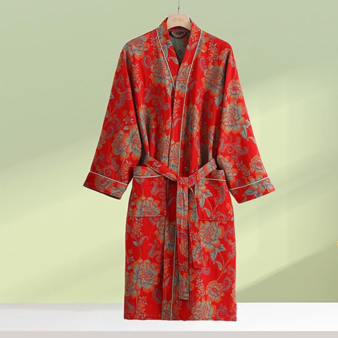 Womens Boho Floral Print Robe Lightweight Short Sleeve Bathrobe Soft Kimono Robes V-neck Loungewear with Pockets