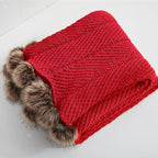 vctops Christmas Fur Pom Pom Knit Throw Blanket Super Soft Warm Cozy Cable Knitted Blanket for Sofa and Couch 51 x 63 Inch Red