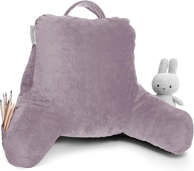 Clara Clark Reading Pillow for Kids & Teens with Shredded Memory Foam, Backrest Pillows for Reading Watching and Gaming Use on The Couch, Bed, or Floor, Adjustable Support, Washable Cover Dusty Purple