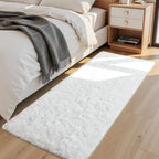 Macgace Fluffy Runner Rug, 2x6 White Washable Hallway Area Rugs for Bedroom Living Room Kitchen Laundry, Long Shag Rug with Non Slip Rubber Backing Fuzzy Entryway Carpet Modern Home Decor
