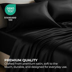 Pure Bedding Satin Sheets Full [4-Piece, Black] Hotel Luxury Silky Bed Sheets - Extra Soft 1800 Microfiber Sheet Set, Wrinkle, Fade, Deep Pocket Fitted Sheet, Flat Sheet, Pillow Cases
