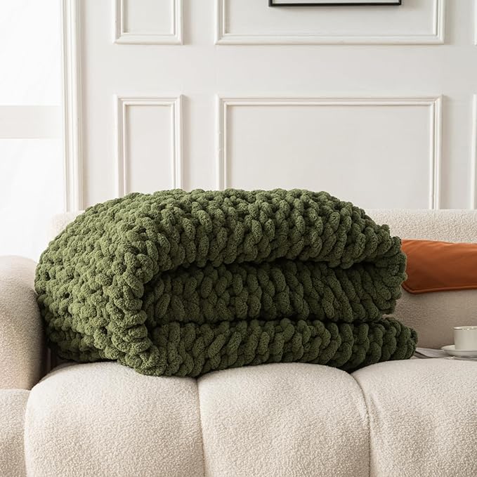 Ultra Soft Chunky Knit Throw Blanket 40x50 Hand Knitted Warm Chenille Throw Blanket, Home Decor Soft Thick Yarn Cable Knit Blanket Breathable Fleece Banket Christmas for Couch Bed Sofa Best Gift